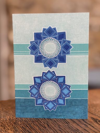 MT132 - Geometric blooms in cornflower blue - structured grace woven with the soft thread of memory (new for Jan 2026)